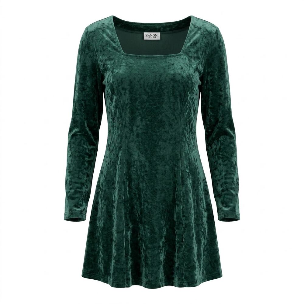 Vintage Zanoni by Jalate 6207V4 Green A-Line Velvet Mini Dress Women Size M